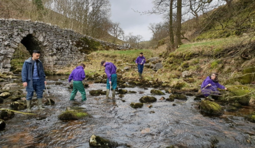 students carrying out fieldwork in a river